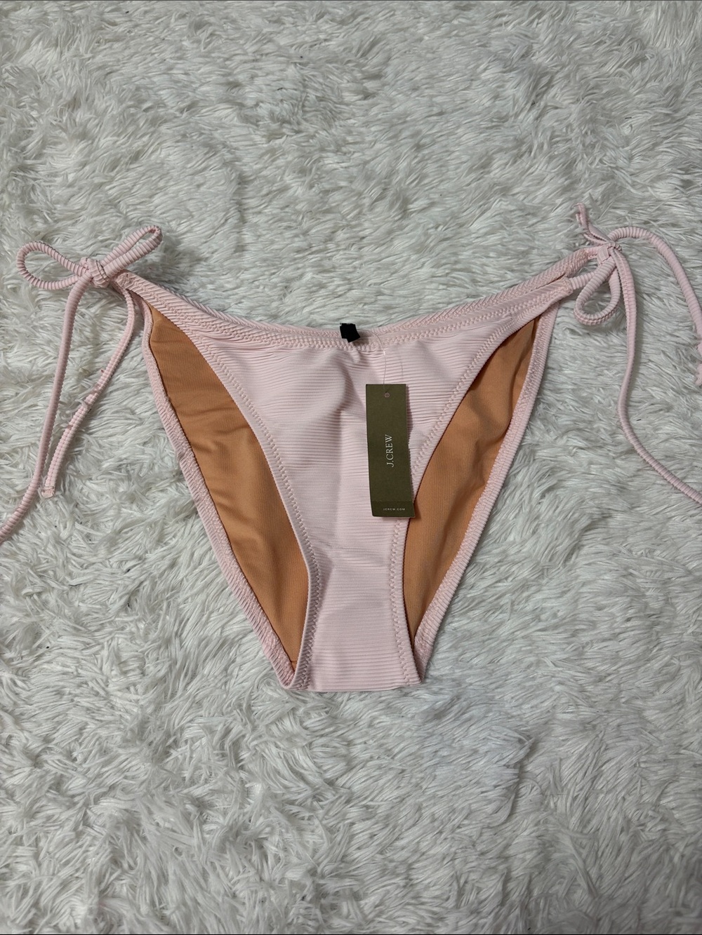 NWT J. Crew Light Pink Ribbed Curved-Waist Cheeky String Bikini Swim Bottoms M
